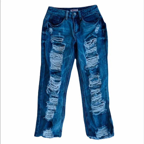 Hot Kiss Mid Rise Straight Ripped Jeans 
